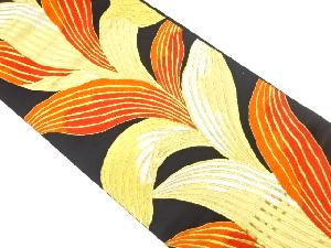 服部織物製　白鳥緞子葉模様織出し袋帯